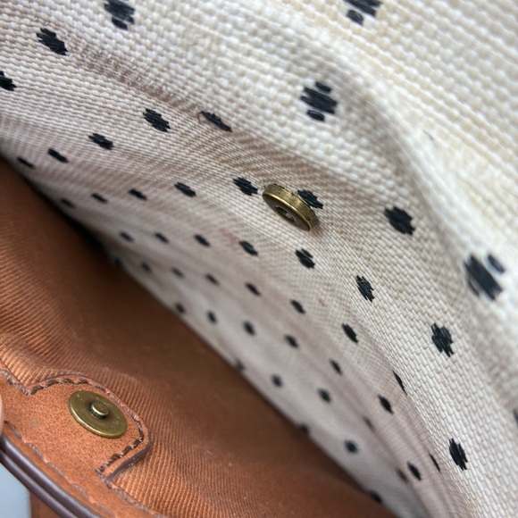 Fossil Fiona Polka Dot Canvas Crossbody Shoulder Purse Bag Cow Hide - Picture 8 of 12